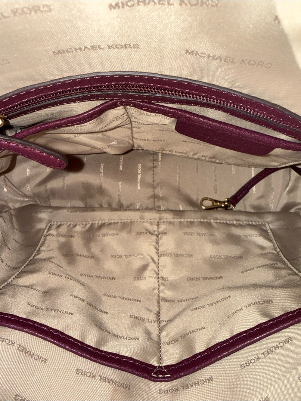 Michael Kors Pebbled Leather Grommet Strap Hobo Shoulder Bag – Plum/Burgundy - Picture 10 of 12